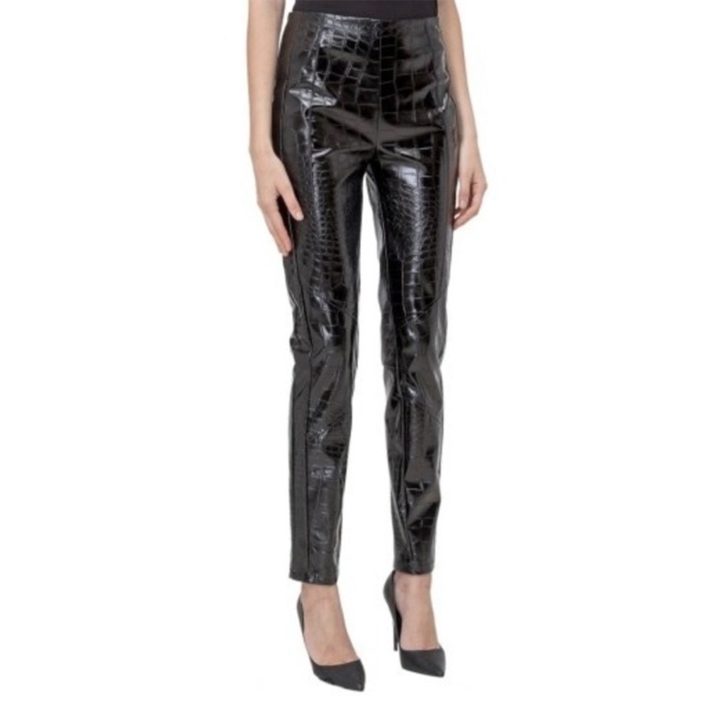 Pinko Glossy Black Croc-Patterned Skinny Pants